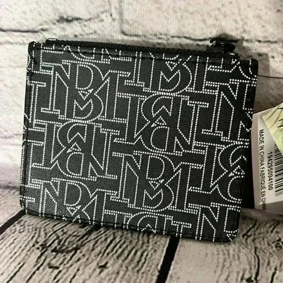 Badgley Mischka Mini Credit Card Holder Black White‎ Zip BM Emblems New - Picture 3 of 6